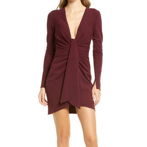 Katie May Sangria Next Round Plunge Neck Long Sleeve Mini Dress NWT Size Small